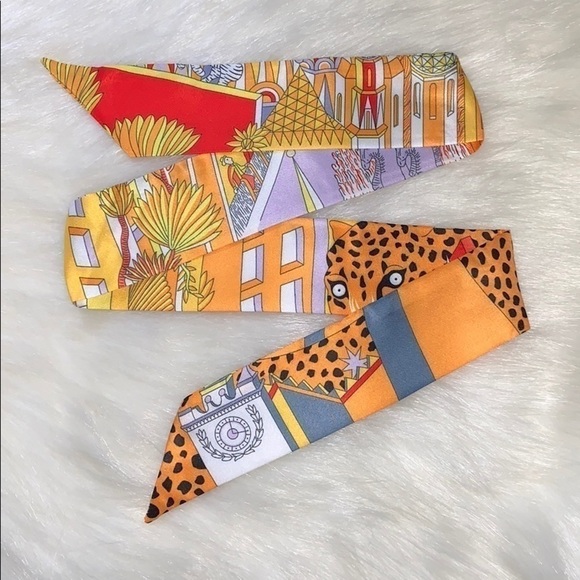 Orange Cheetah Pyramid Scarf Twilly Bandeau Tie - Picture 2 of 3